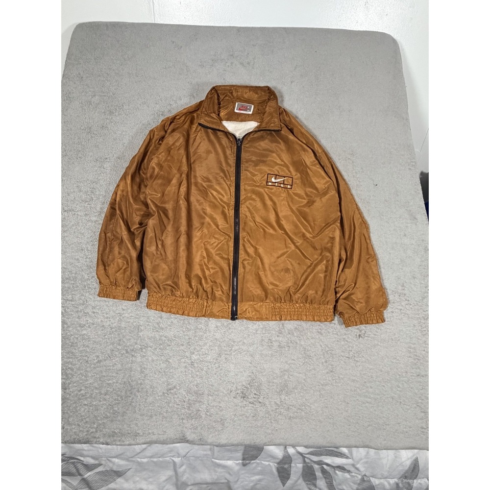 Vintage Nike Jacket Mens XL Brown Full Zip Windbreaker Made USA Back Logo